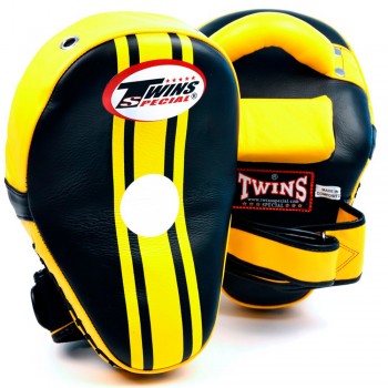 Twins Special KPL11 Пады Тайские "Curved Leaf Kick Pads" Тайский Бокс Черно-Желтый